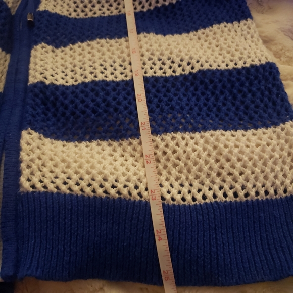 Quacker Factory Striped Crochet Zippered Cotton Blend Hooded Jacket Size Large - Picture 15 of 16